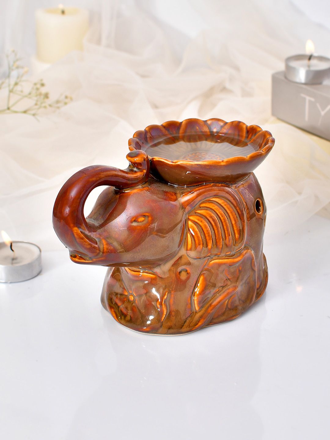 TAYHAA Tranquil Brown Elephant Shaped Ceramic Aroma Oil Diffuser-image-4