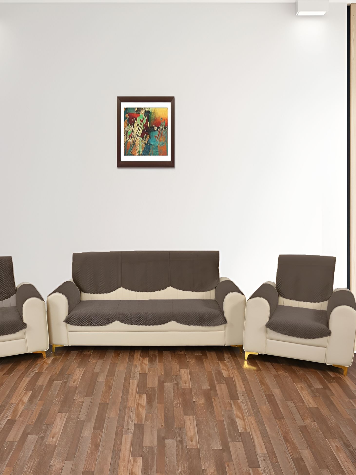 Sparrow world Brown 12 Pieces Velvet 5 seater Sofa Cover With Arms-picture-27