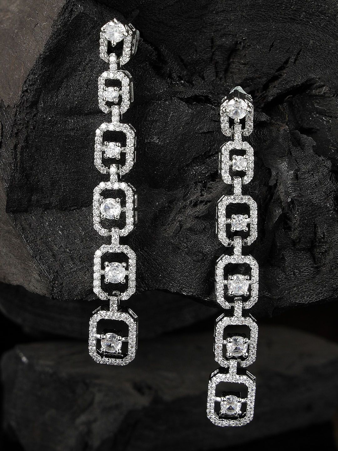 KARATCART Silver-Plated Cubic Zirconia Contemporary Drop Earrings-picture-16