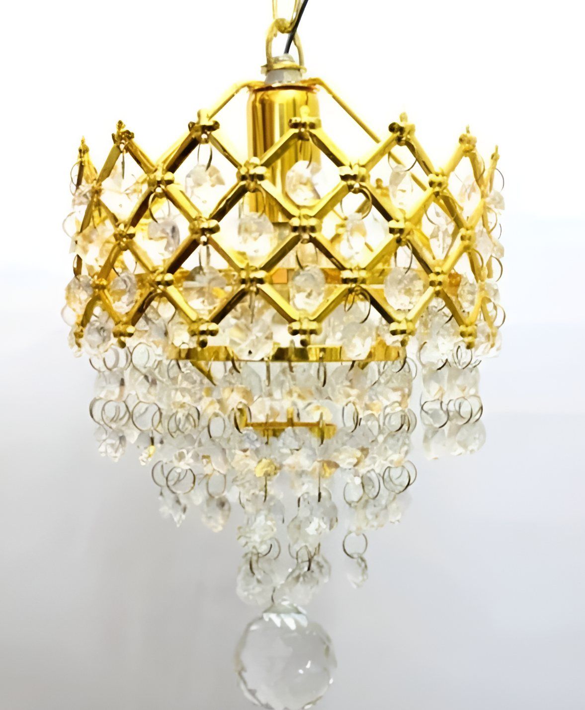 SHRI MAHAL ANTIQUES Gold Toned Metal Textured Crystal Hanging Ceiling Lamp-picture-20