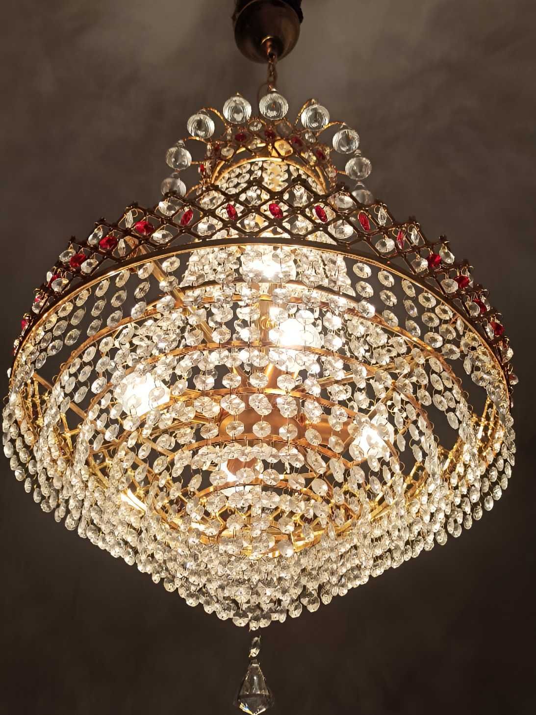 SHRI MAHAL ANTIQUES Gold Toned Metal Textured Crystal Hanging Ceiling Lamp-image-16