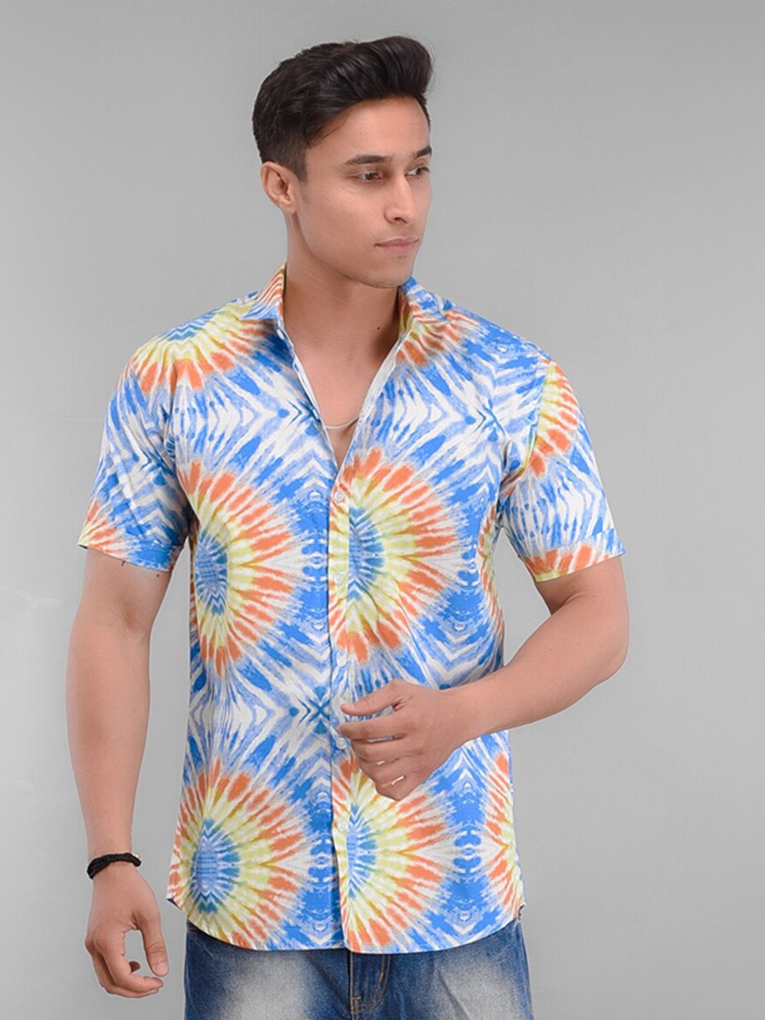BASE 41 Slim Fit Geometric Self Design Spread Collar Tie & Dye Cotton Casual Shirt-picture-27