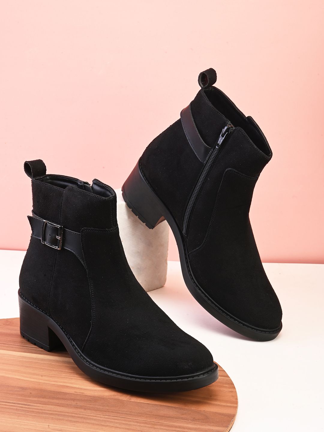 The Roadster Lifestyle Co. Women Heeled Buckle Detail Lightweight Mid-Top Regular Boots-image-29