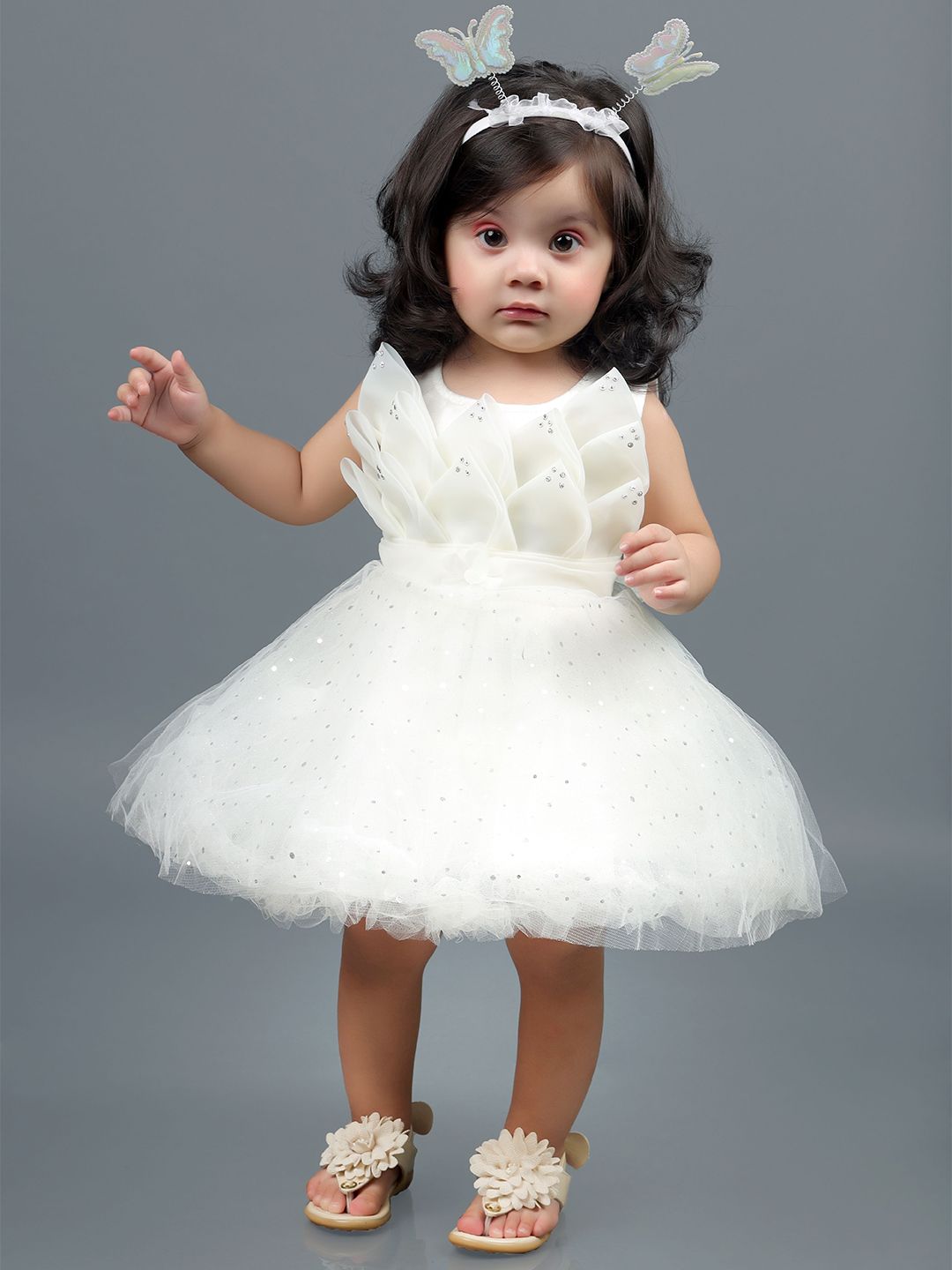 BAESD Girls Embellished Net & Cotton Fit & Flare Dress