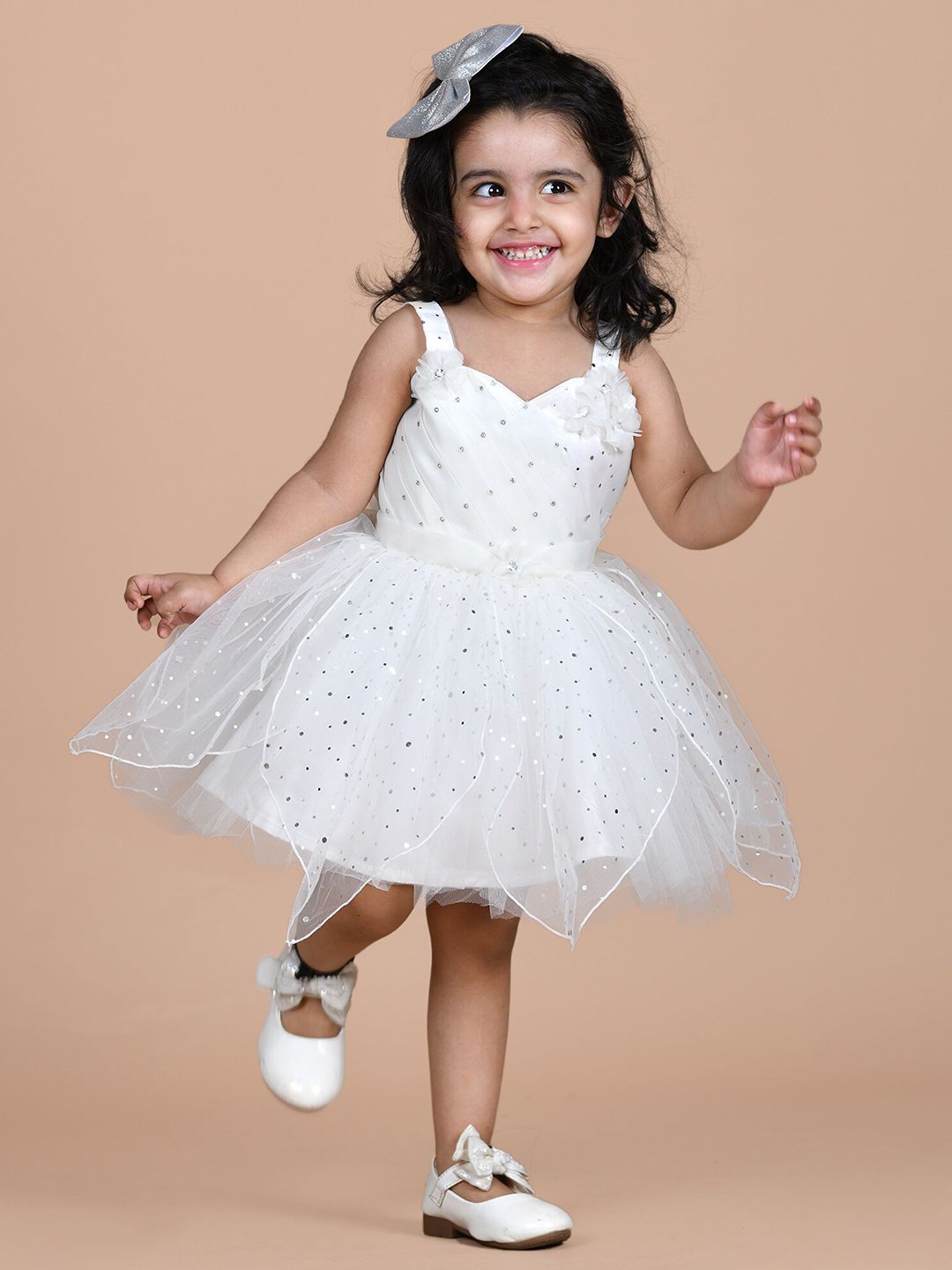 BAESD Girls Embellished Shoulder Straps Net Fit & Flare Party Dress-picture-24