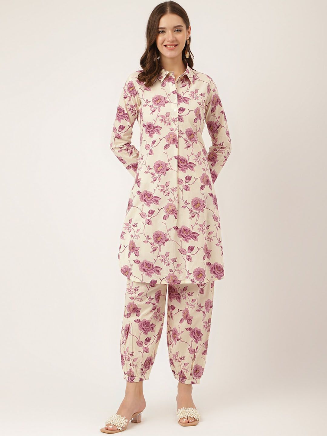 KALINI Floral Printed Shirt Collar Pure Cotton Straight Kurta With Salwar-picture-19