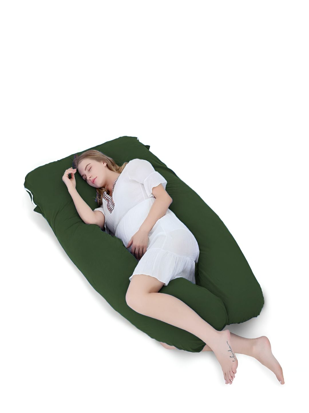 Mom's Moon Green Fibre Filled Cotton Lightweight U Shaped Body Maternity Pillow-image-6