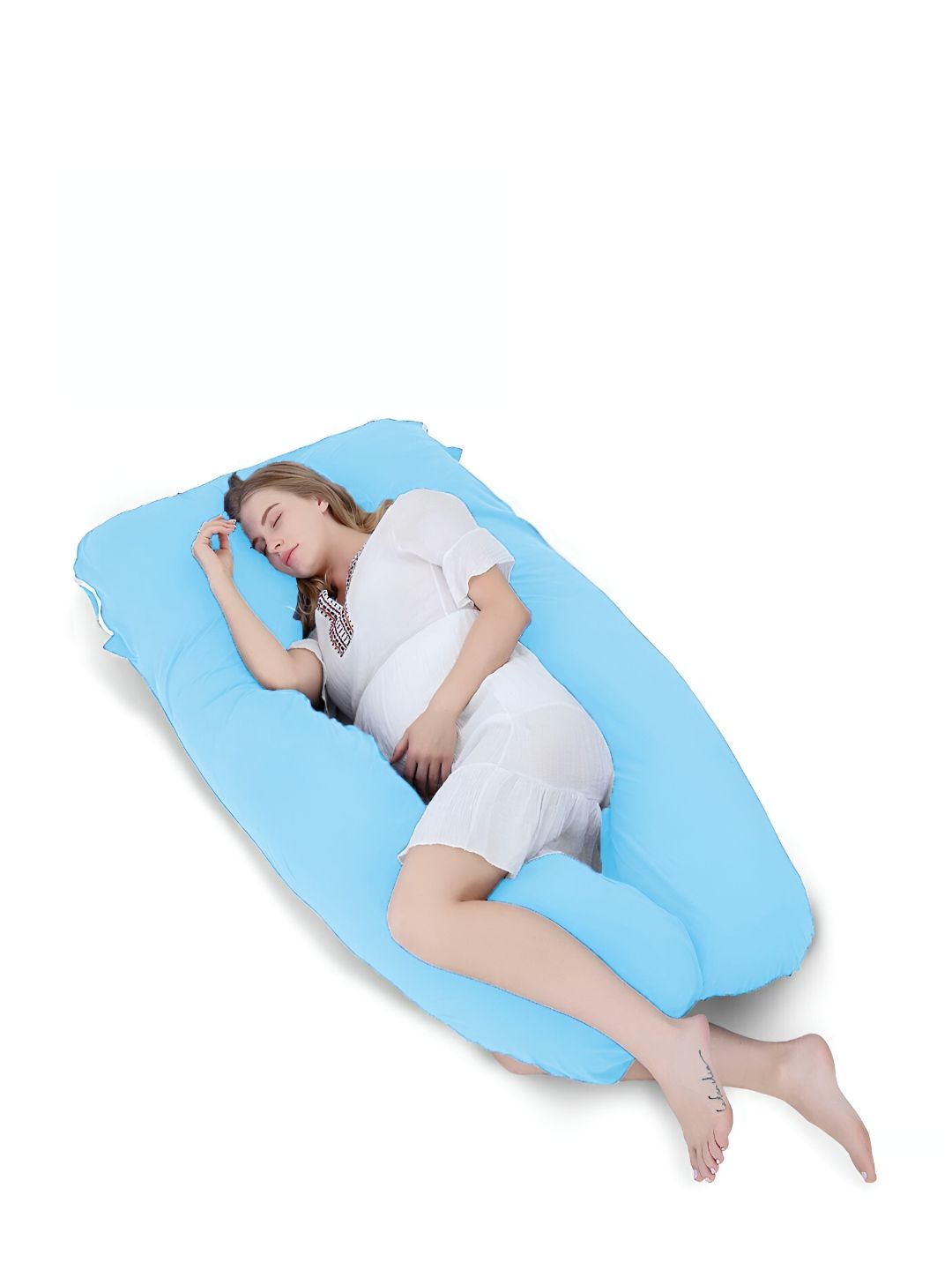 Mom's Moon Blue Fibre Filled Cotton Lightweight U Shaped Body Maternity Pillow-image-26