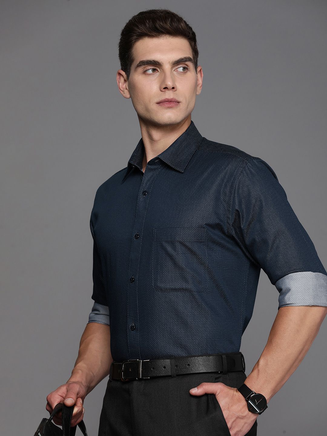 Raymond Pure Cotton Self Design Slim Fit Textured Formal Shirt-picture-35