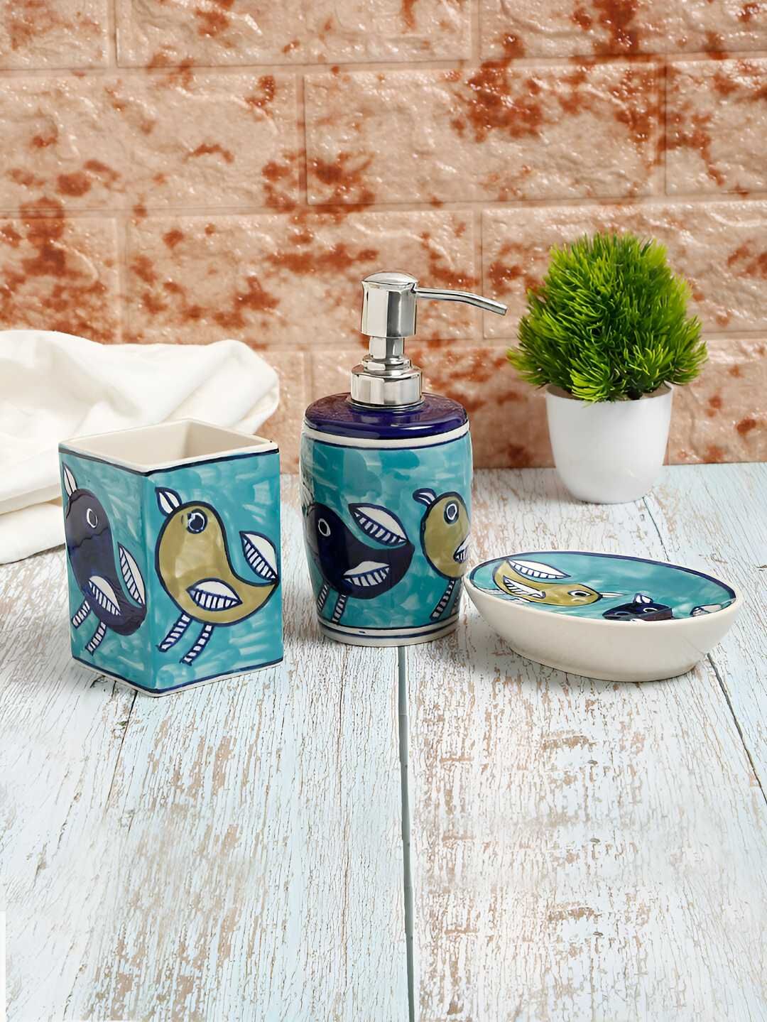 Shilpkara Navy Blue 3 Ceramic Bath Accessories Set-picture-51