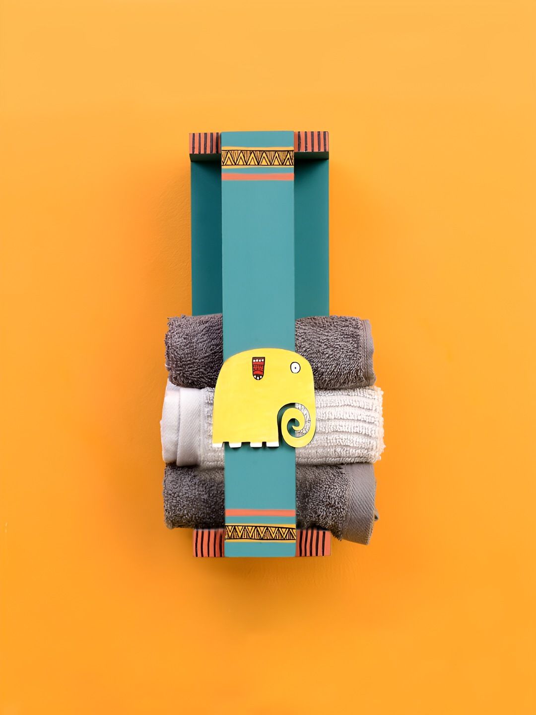 Shilpkara Blue Wooden Happy Elephant Towel Holder-image-16