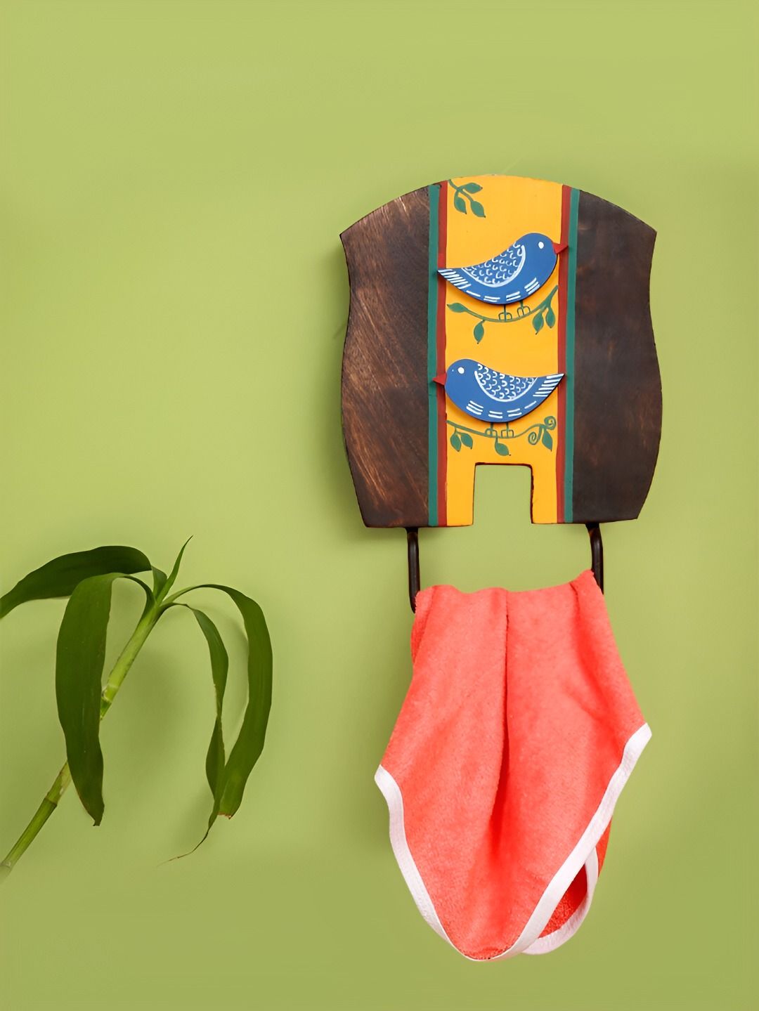 Shilpkara Brown Wooden Love Birds Towel Holder-image-6