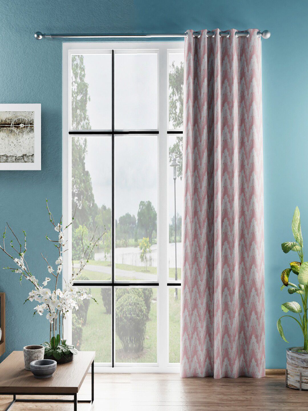 BIANCA D`ROMANIO Pink Abstract Printed Black Out Door Curtain-image-43