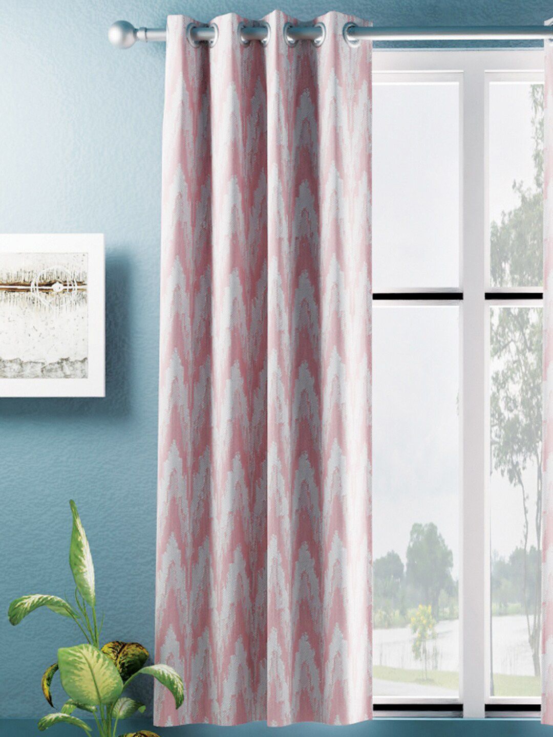 BIANCA D`ROMANIO Pink Abstract Printed Black Out Window Curtain-picture-16