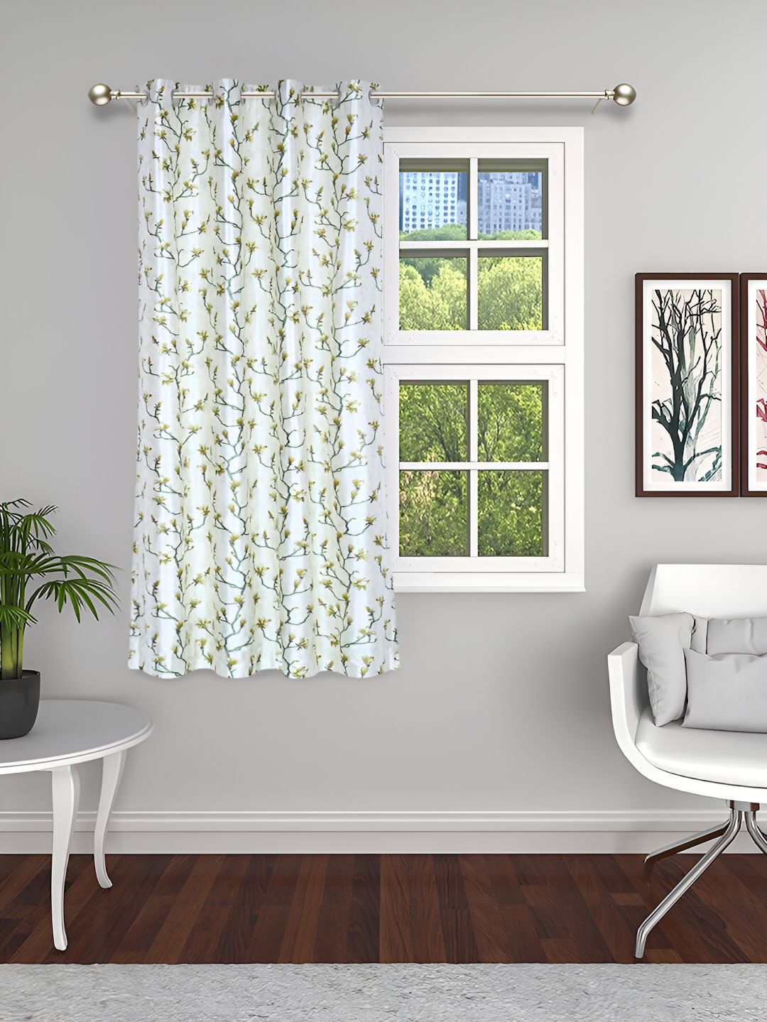 THE CONVERSION White & Green Floral Window Curtain-picture-35