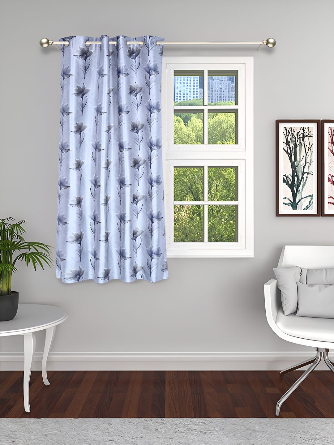 THE CONVERSION Grey  & Black Floral Window Curtain-image-26