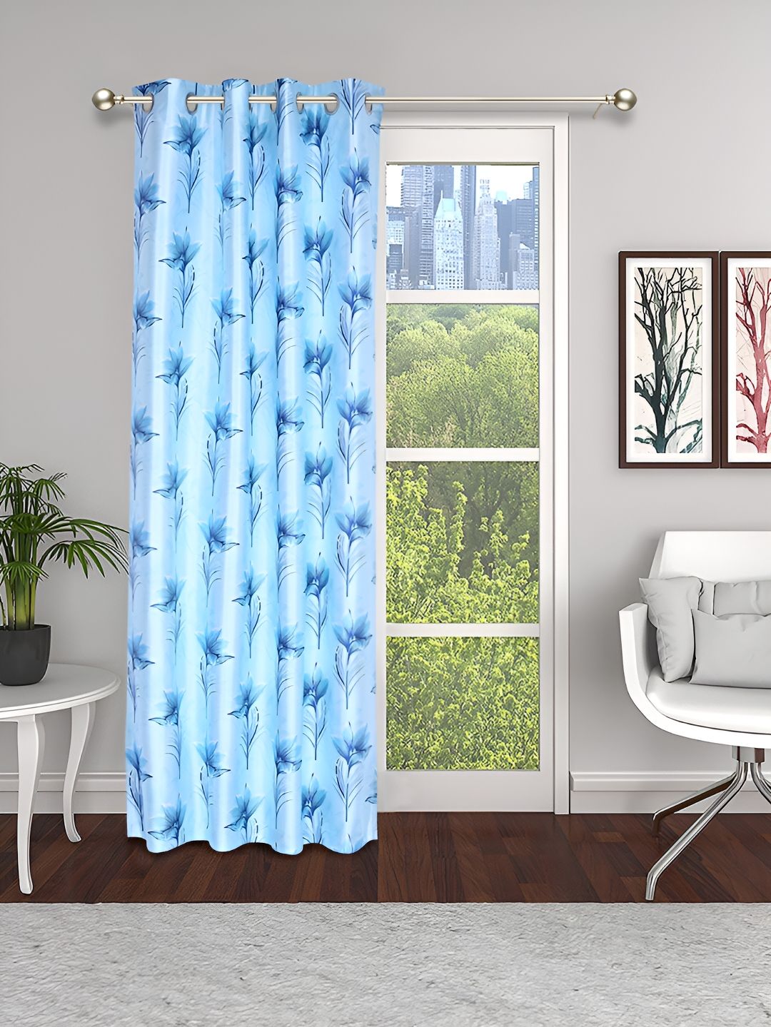 THE CONVERSION Turquoise Blue Floral Window Curtain-image-20
