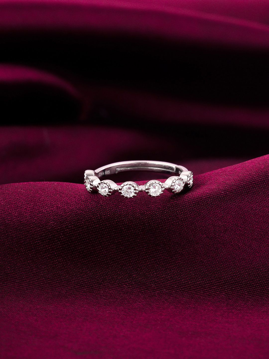 GIVA 925 Sterling Silver Rhodium-Plated Zircon Studded Adjustable Finger Ring-picture-34