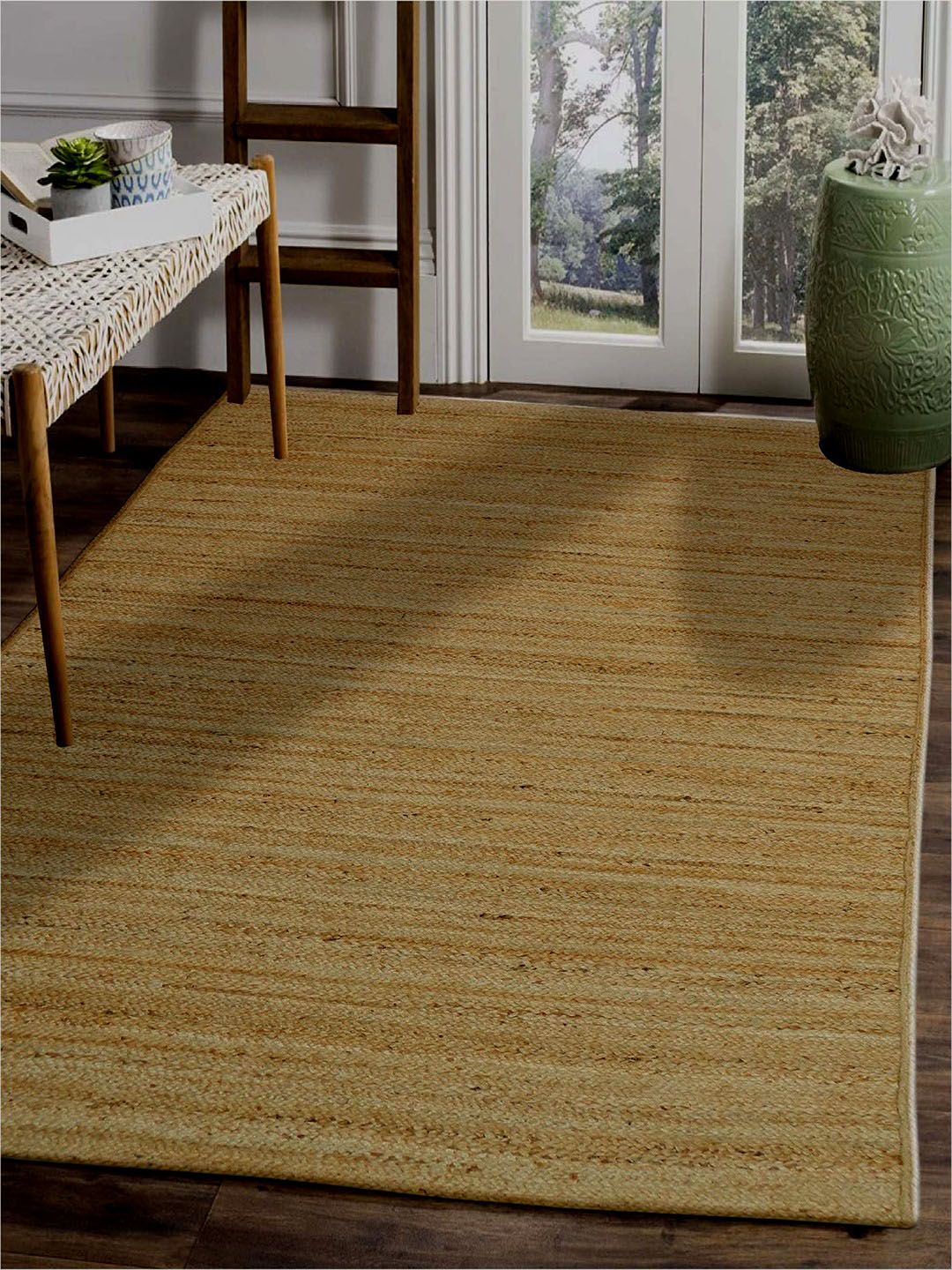 MRIC Beige Striped Jute Rectangular Carpet-image-5