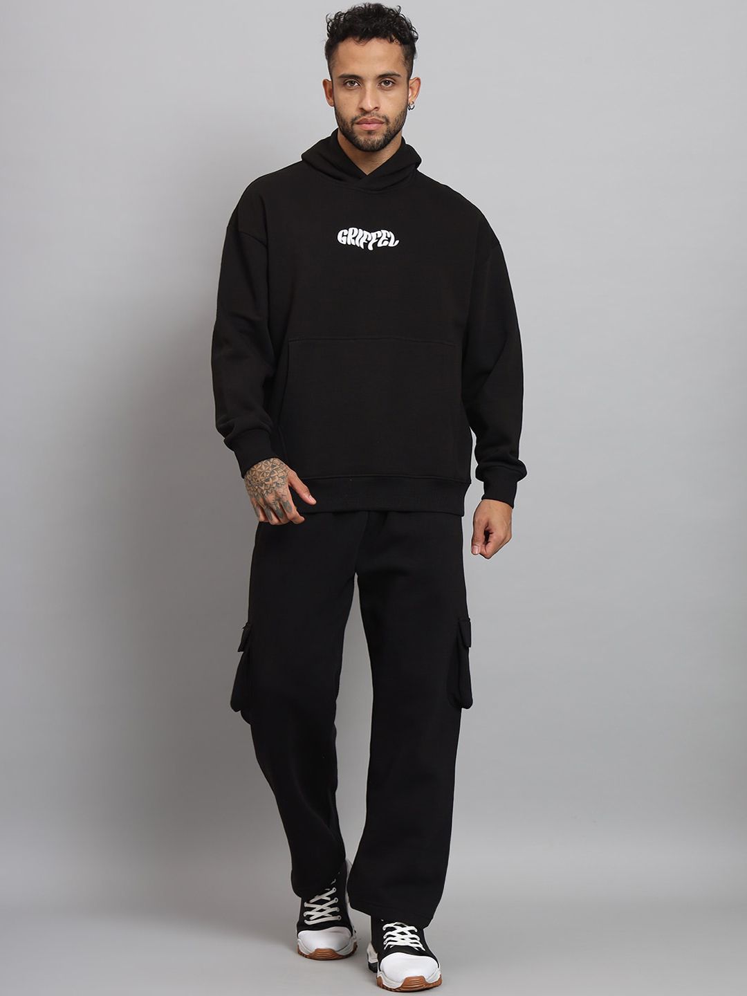 GRIFFEL Typography Printed Hooded Fleece Sweatshirt With Trackpant-image-18