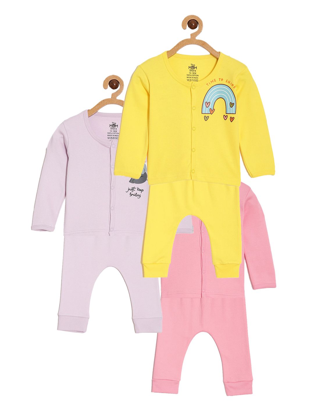 The Mom Store Infant Kids Pack of 3 Printed Pure Cotton T-shirt with Pyjamas-picture-46