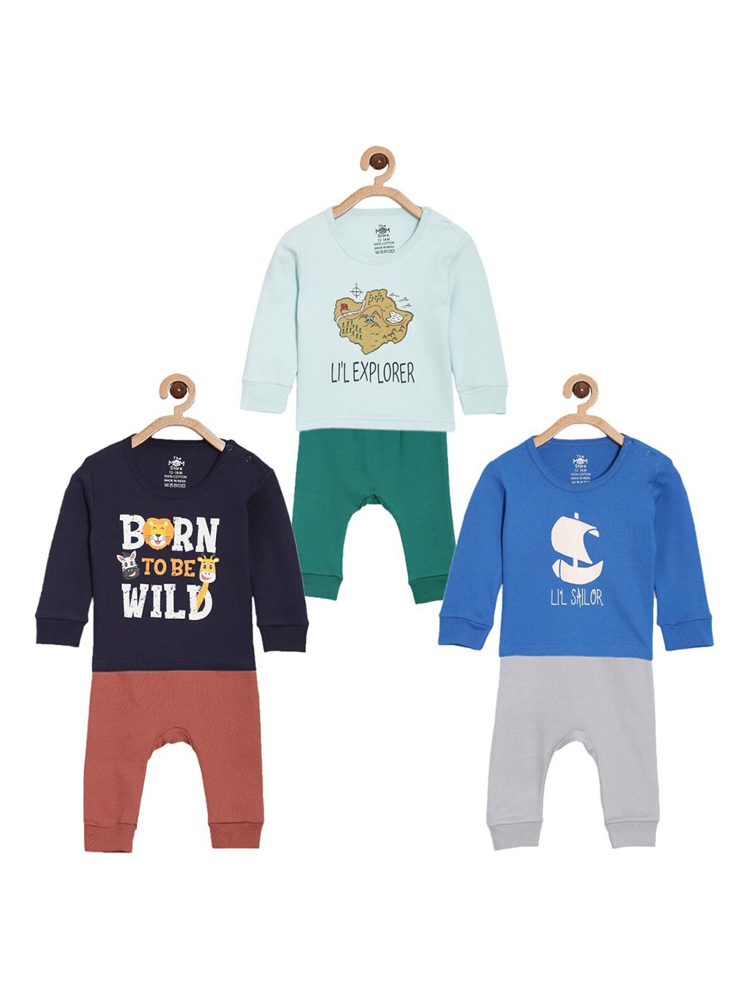 The Mom Store Kids Set Of 3 Printed Pure Cotton T-shirts With Pyjamas-picture-21
