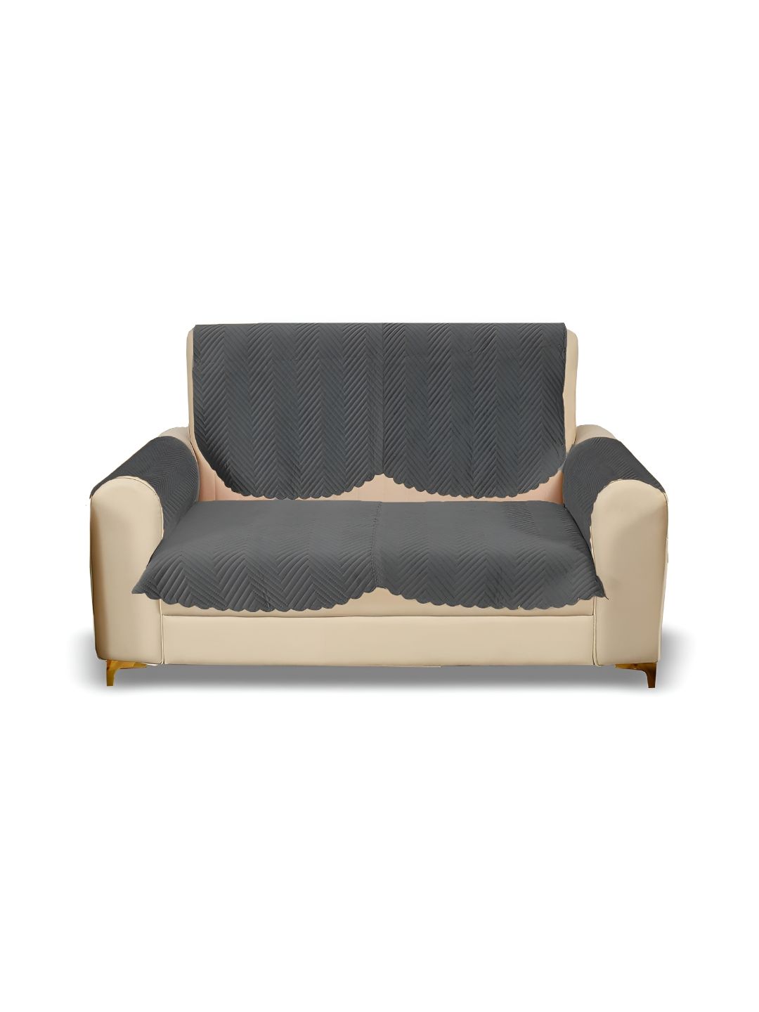 Sparrow world Grey 4 Pieces Quilted Velvet 2 Seater Sofa Covers With Arms-picture-8