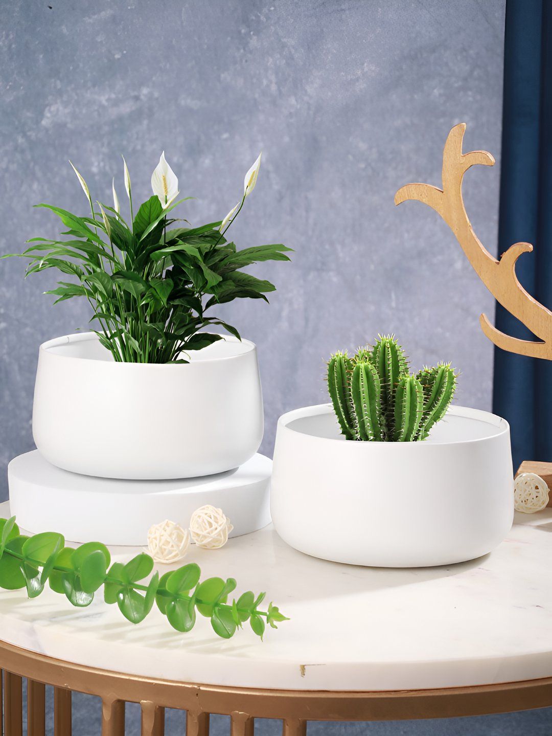 Homspurts Dish White 2 Pieces Metal Planters-picture-32