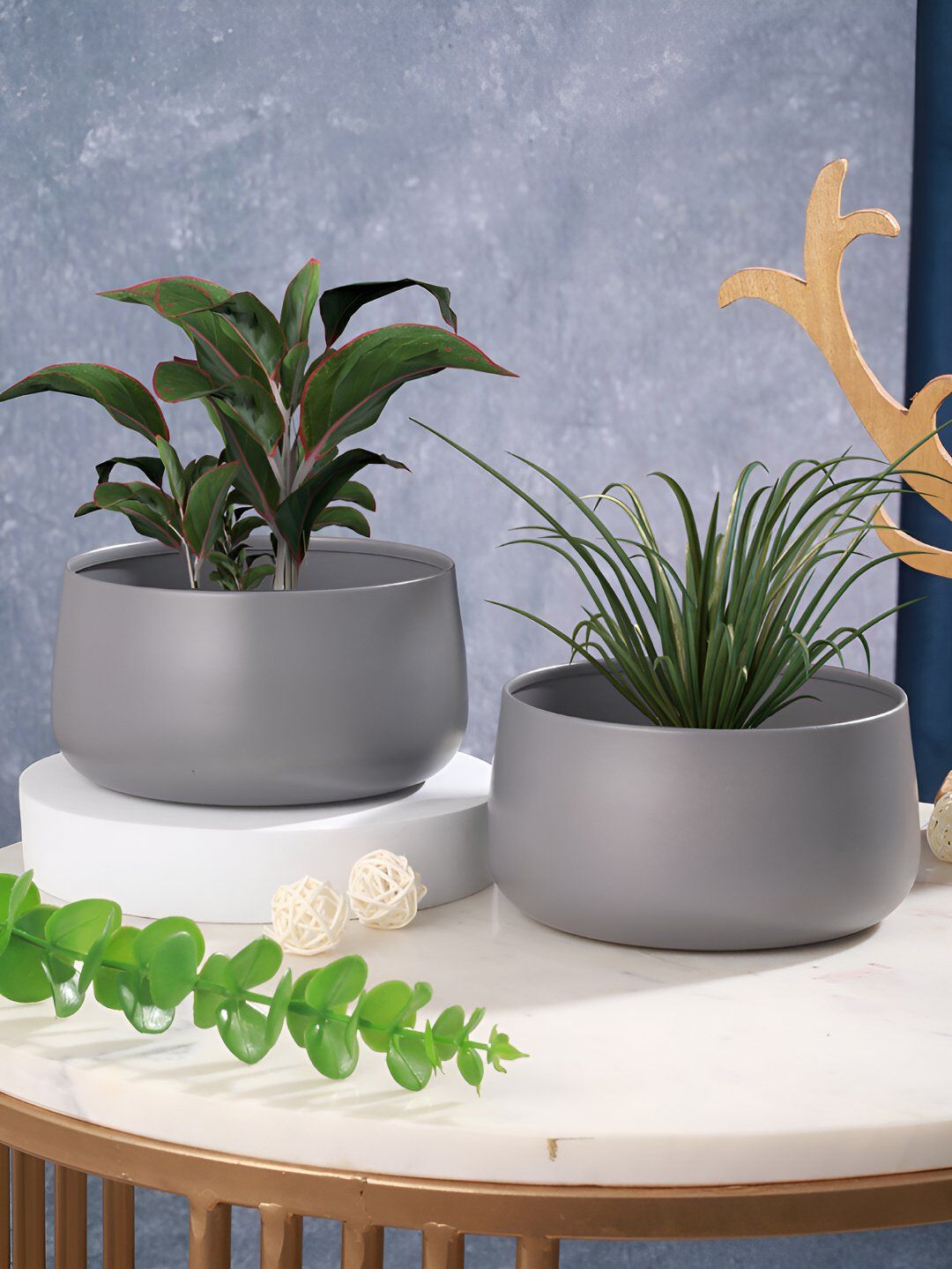 Homspurts Dish Grey 2 Pieces Metal Planters-picture-34