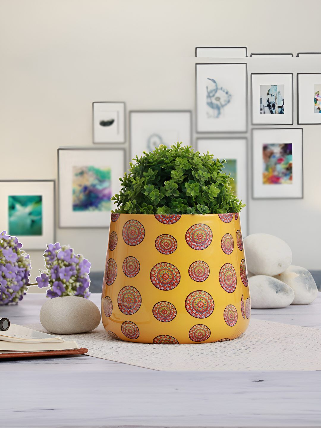 Homspurts Long Dish Yellow & Red Printed Powder Coated Metal Planter-picture-16