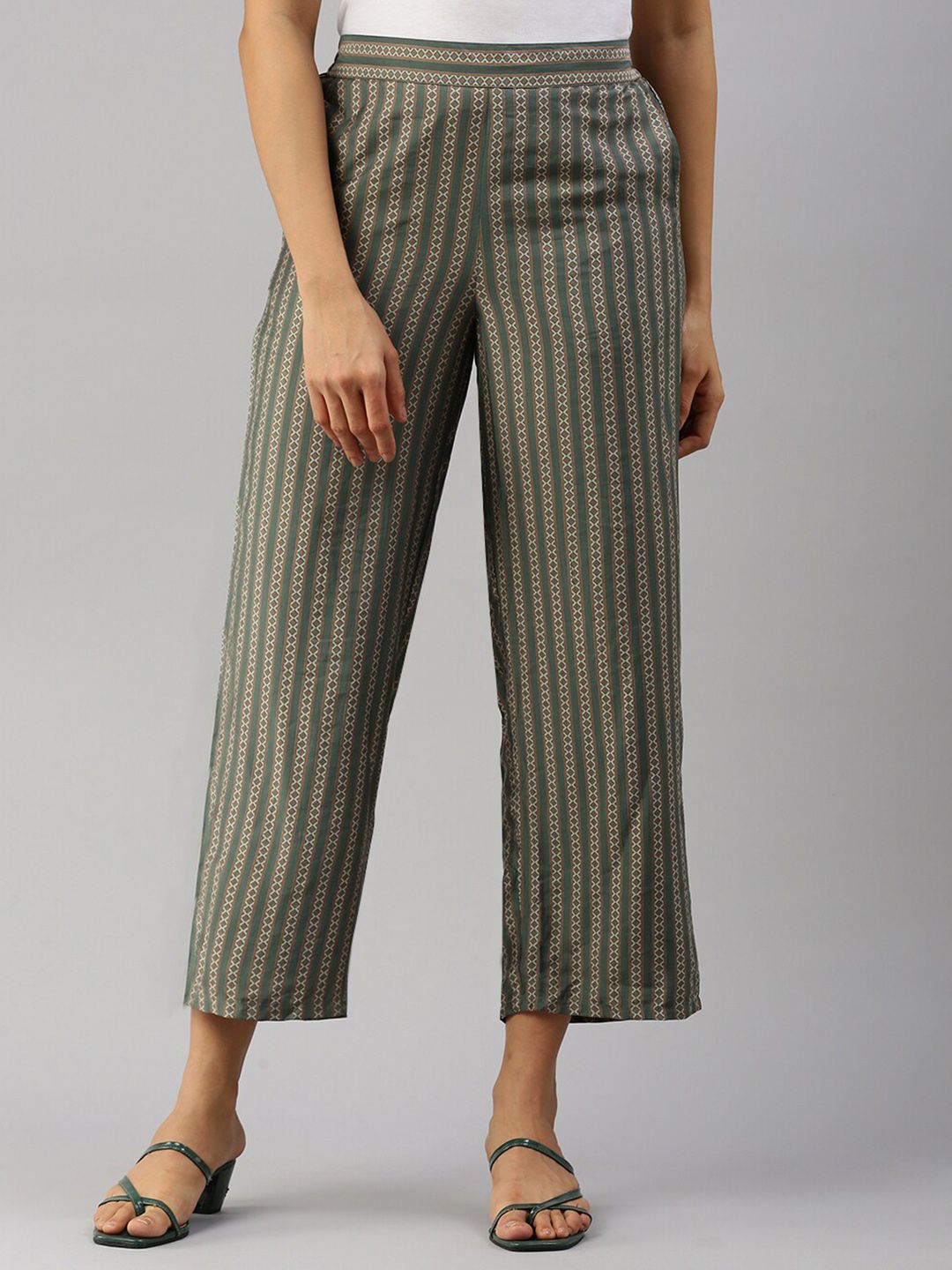 De Moza Women Striped Cropped Cotton Palazzos-picture-3