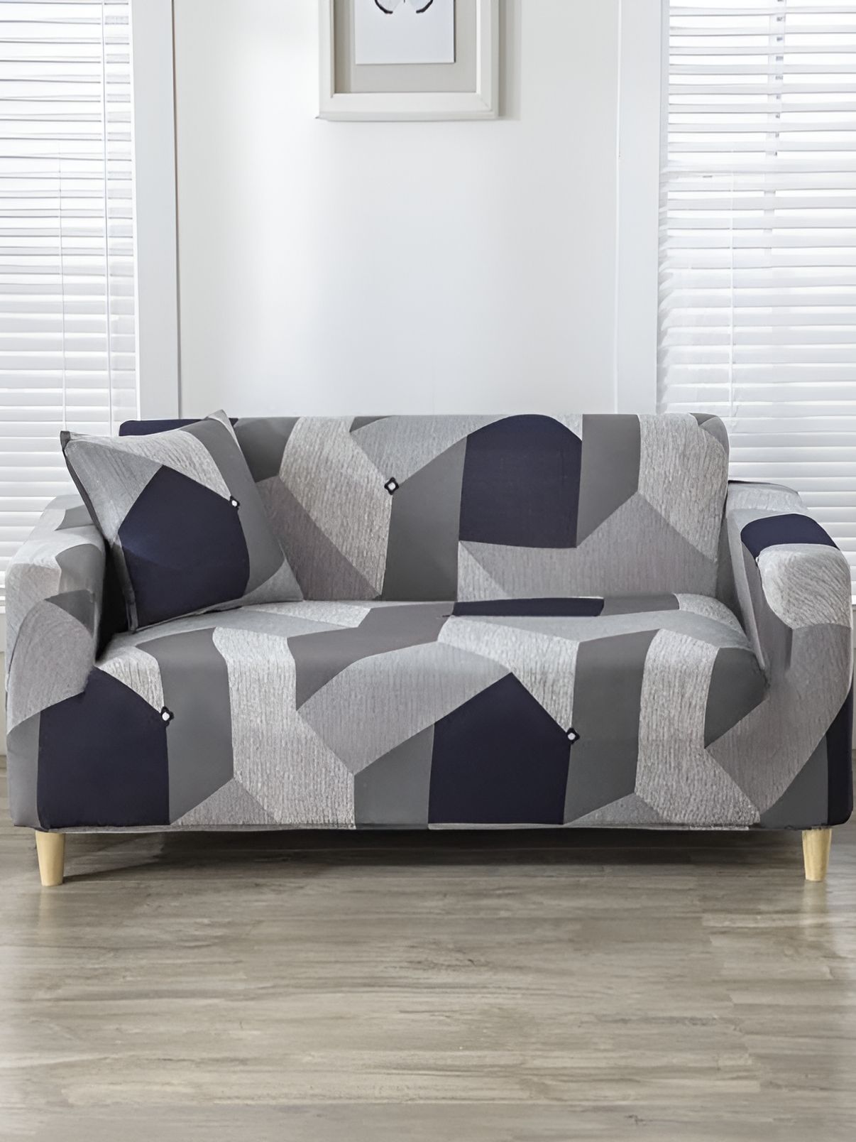 TONY STARK Grey Abstract Sofa Cover With Arms