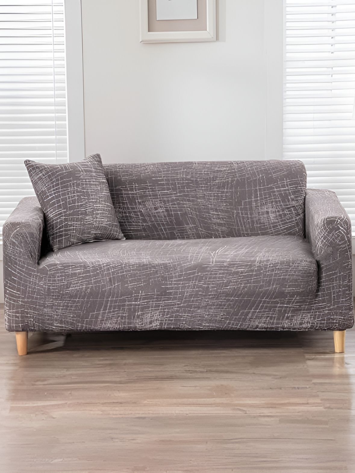 TONY STARK Brown 4 Seater Printed Sofa Cover With Arms