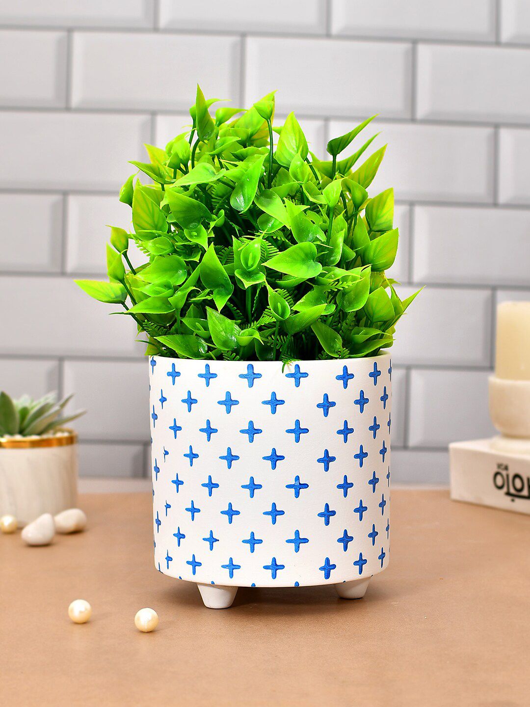 TAYHAA White & Blue Printed Ceramic Planter-picture-39