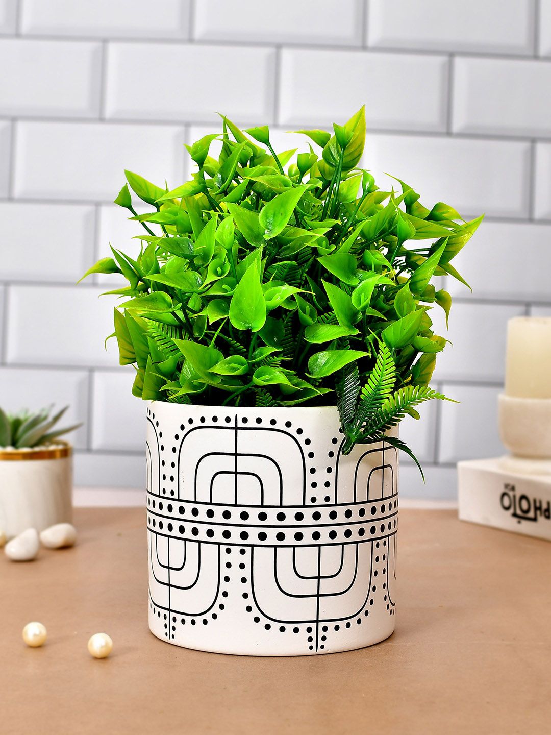TAYHAA White & Black Chic Line Design Ceramic Planter-picture-27