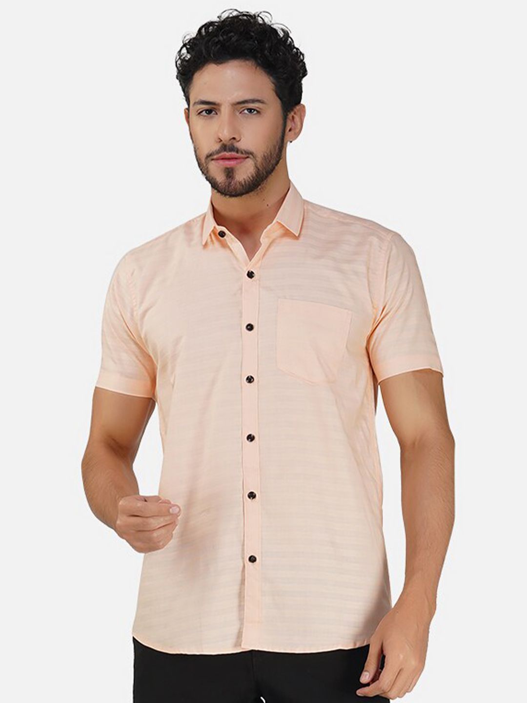 BASE 41 Striped Spread Collar Slim Fit Cotton Casual Shirt-picture-48