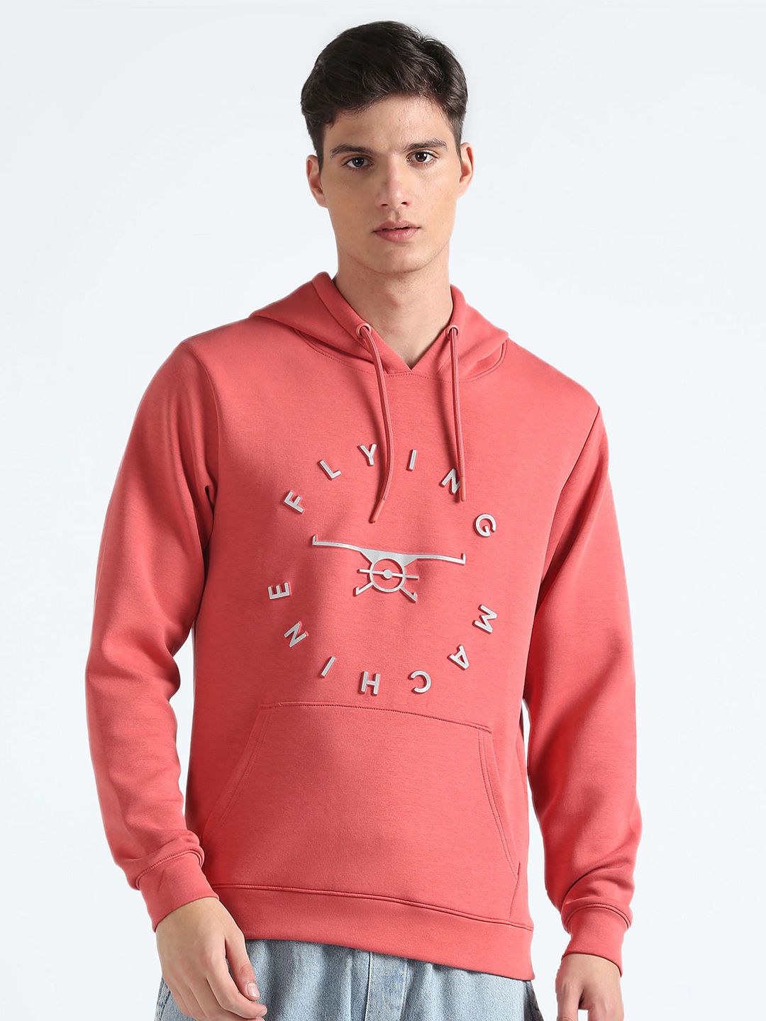 Flying Machine Typography Printed Hooded Pure Cotton Pullover Sweatshirt-picture-41