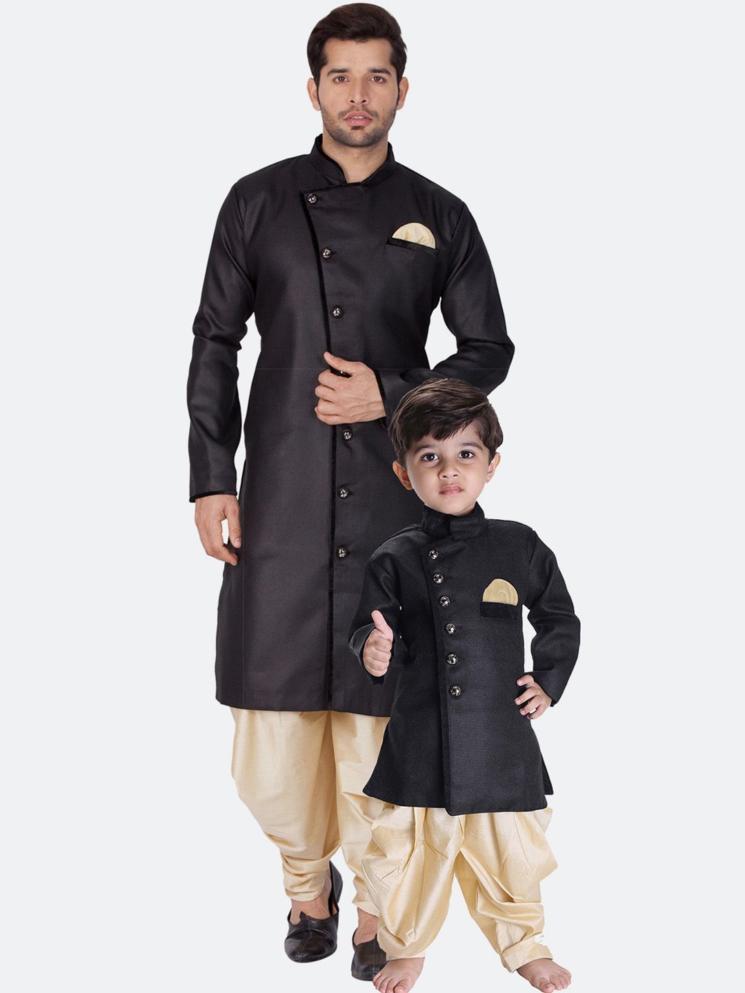 VASTRAMAY Boys Self Design Band Collar Long Sleeve Indowestern Sherwani Set-image-48