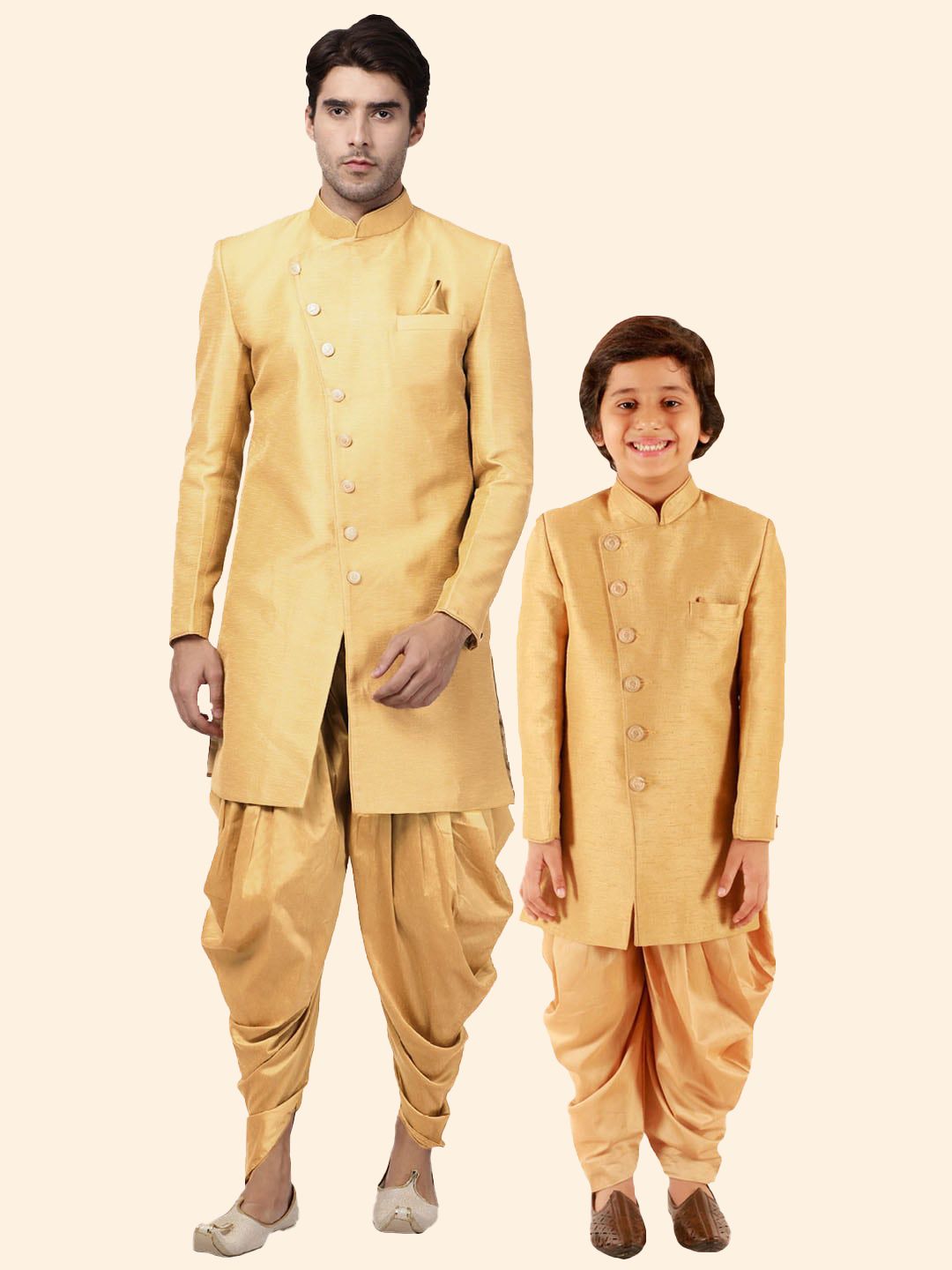 VASTRAMAY Boys Self Design Mandarin Collar Long Sleeve Indowestern Sherwani Set-picture-41