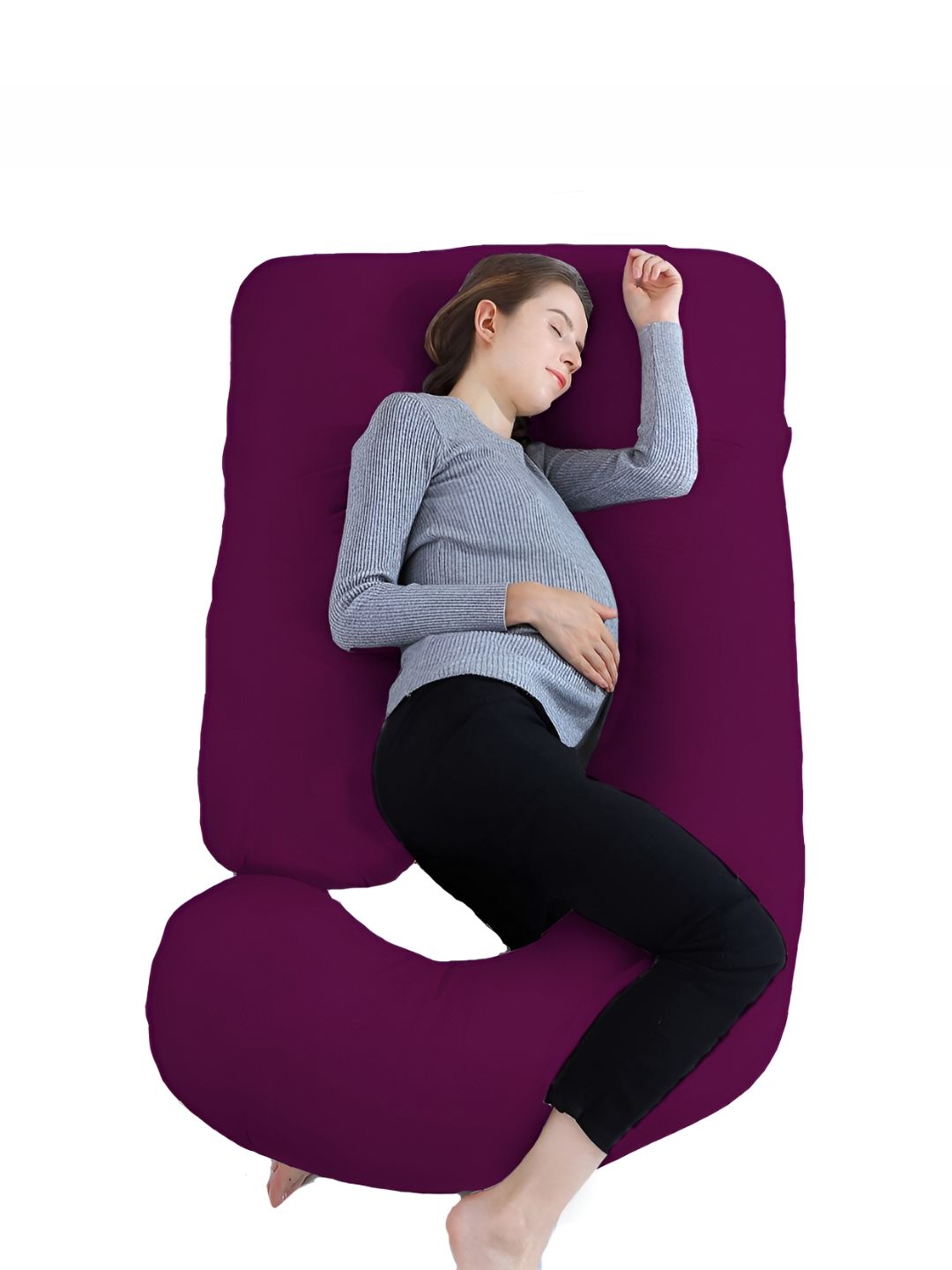 DADDY COOL Purple Fibre Filled Cotton Breathable J Shape Maternity Pillow-picture-21