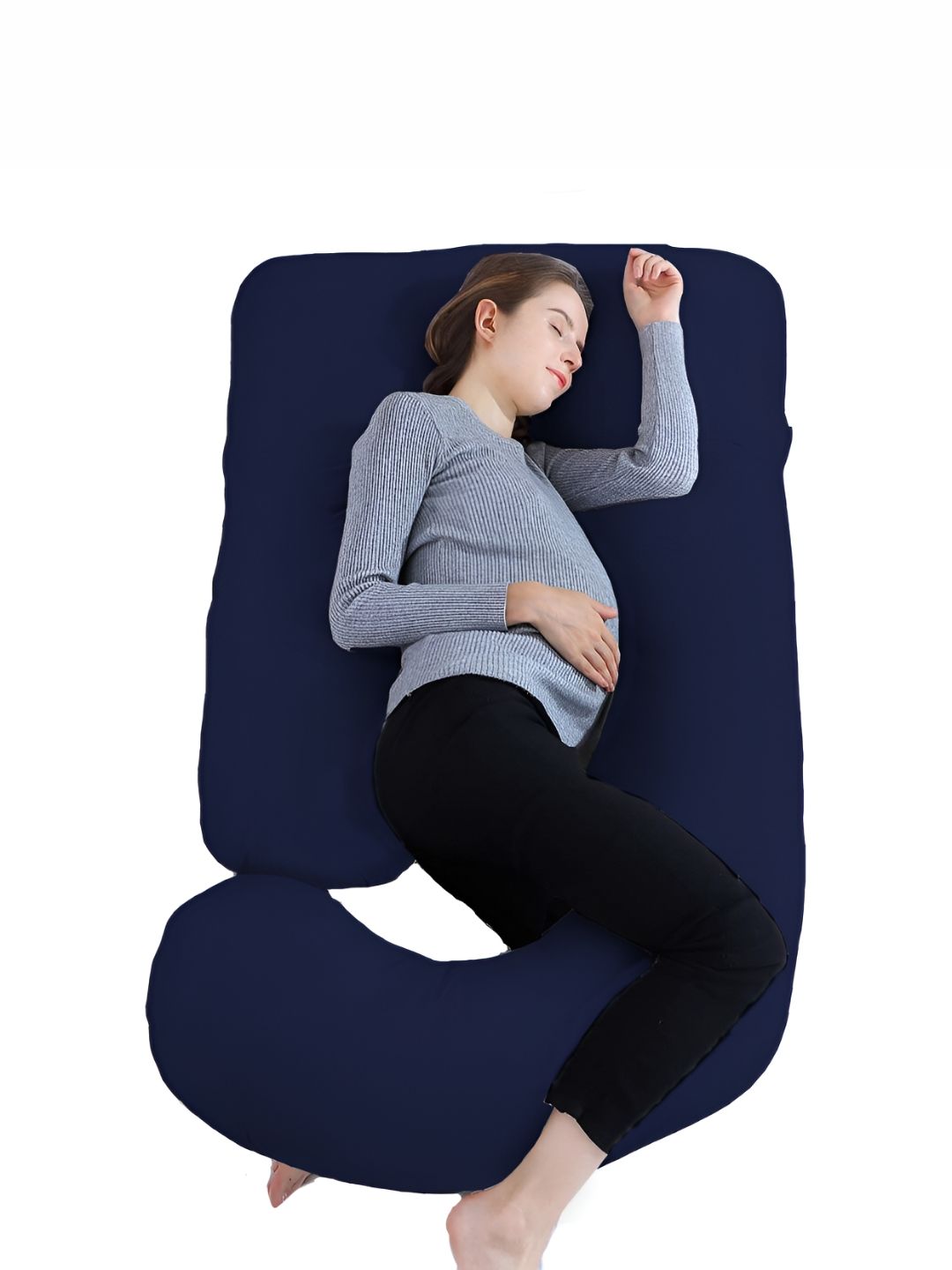 DADDY COOL Navy Blue Fibre Filled Cotton Breathable J Shape Maternity Pillow-picture-41