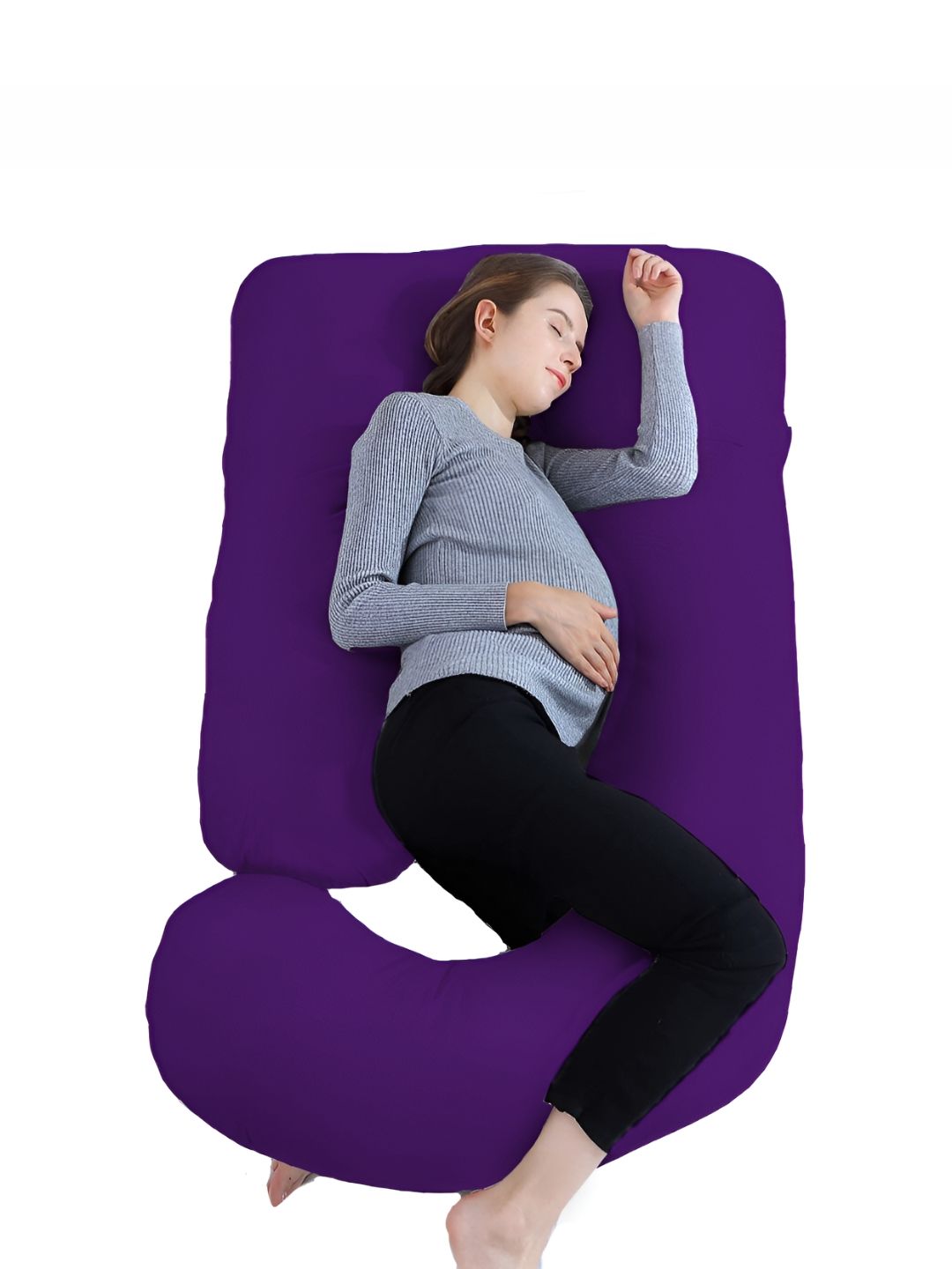 DADDY COOL Purple Fibre Filled Cotton Breathable J Shape Maternity Pillow-picture-48