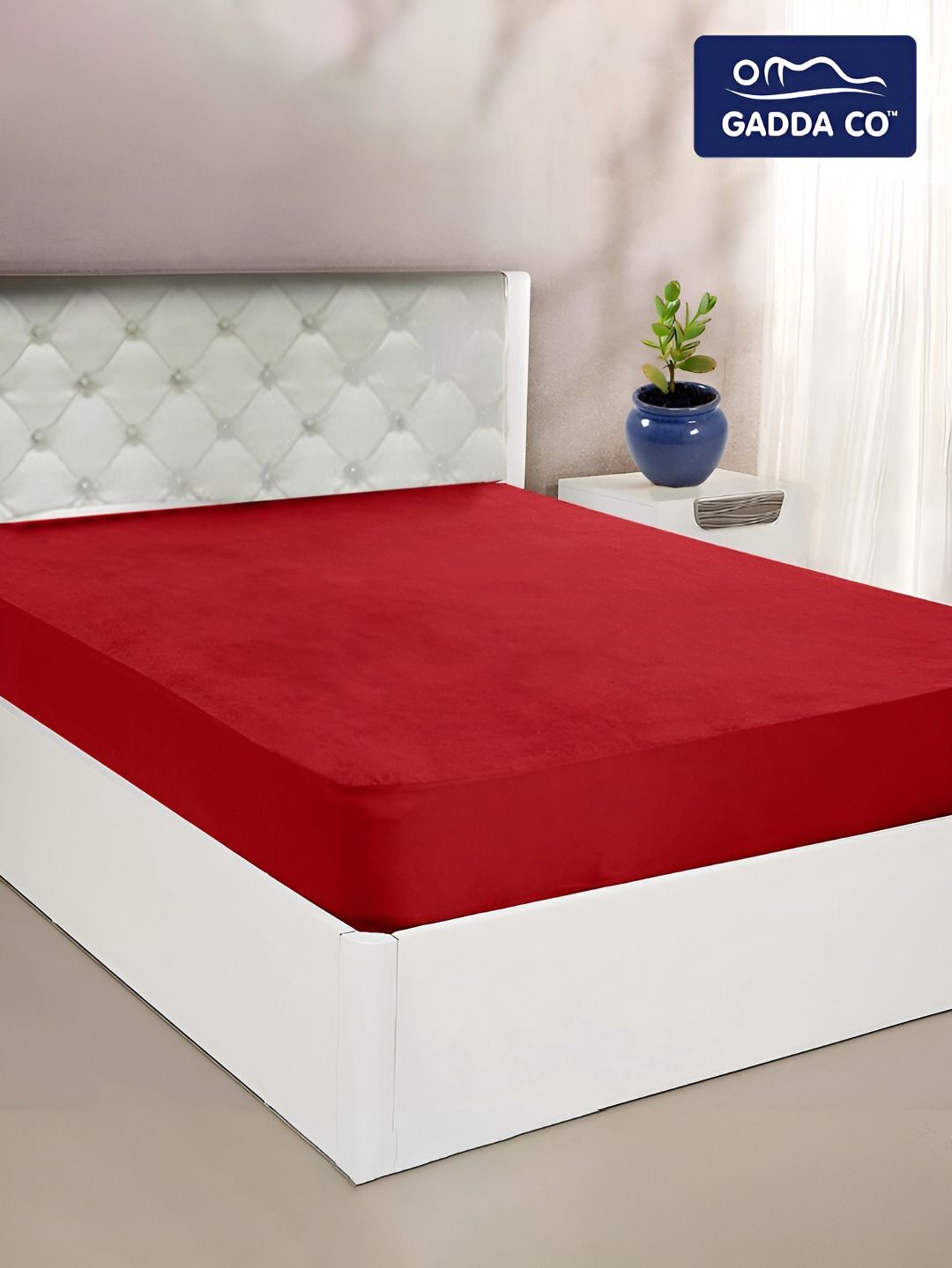GADDA CO Maroon Terry Water Resistant Fitted Mattress Protector-picture-25