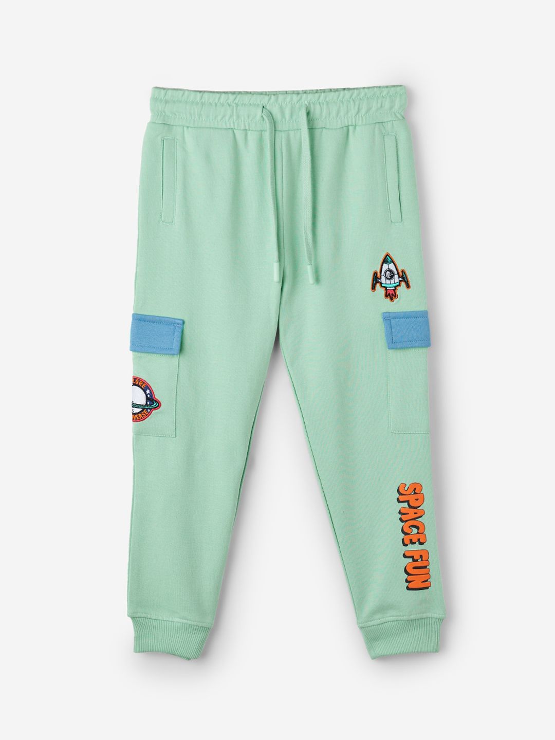 The Souled Store Space Fun Green Boys Typography Printed Mid-Rise Pure Cotton Joggers-picture-27