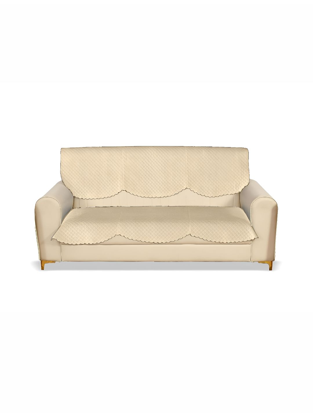 Sparrow world 6 Pcs Beige Quilted Velvet 3 Seater Sofa Cover-picture-19