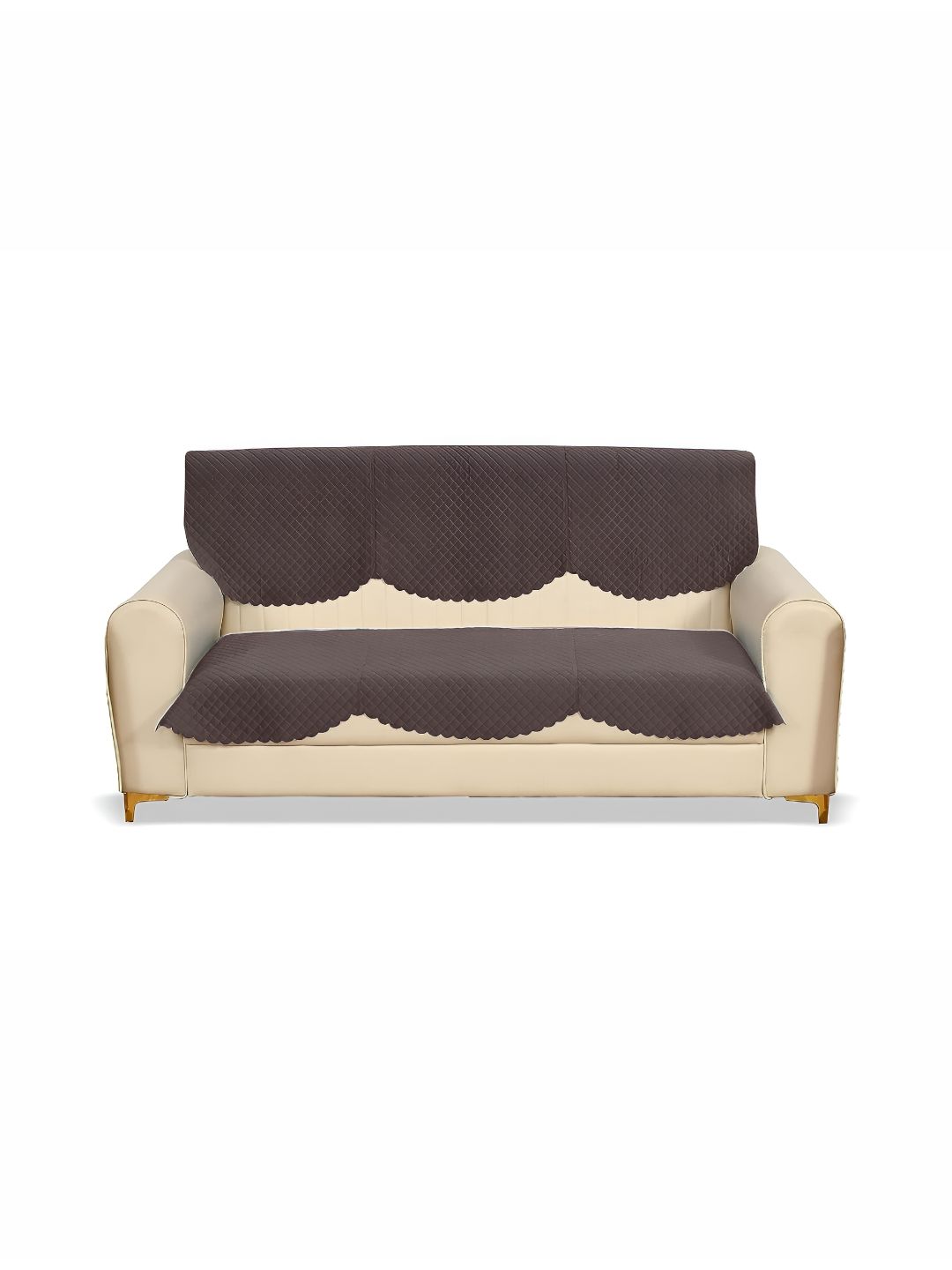 Sparrow world 6 Pcs Coffee Brown Quilted Velvet 3 Seater Sofa Cover-picture-14