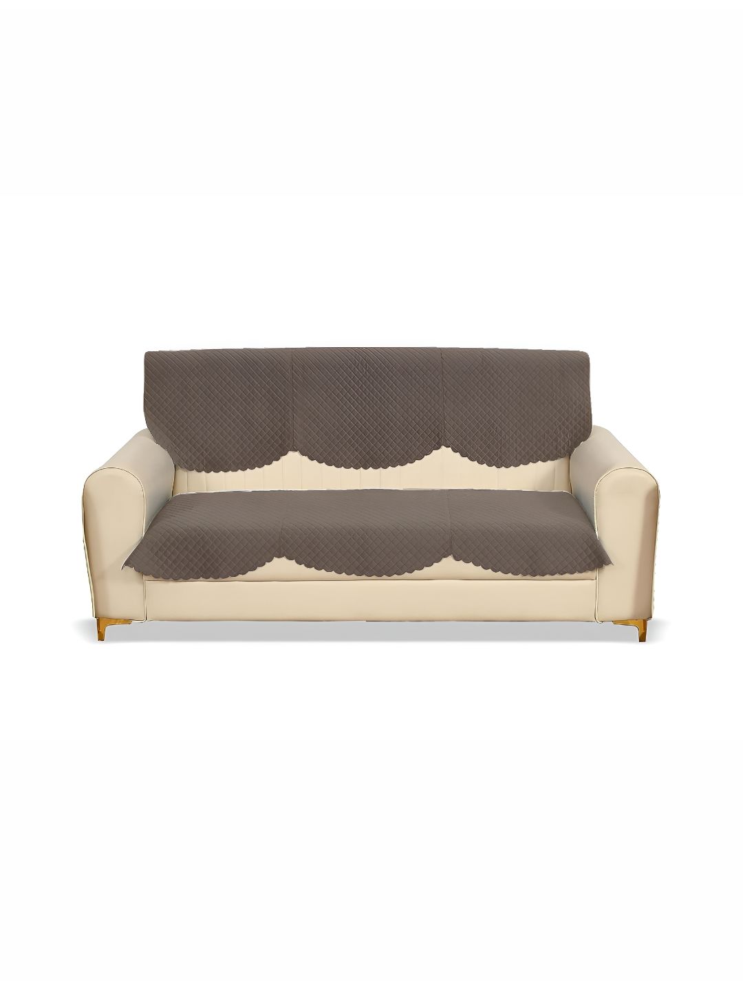 Sparrow world 6 Pcs Camel Brown Quilted Velvet 3-Seater Sofa Cover-picture-2