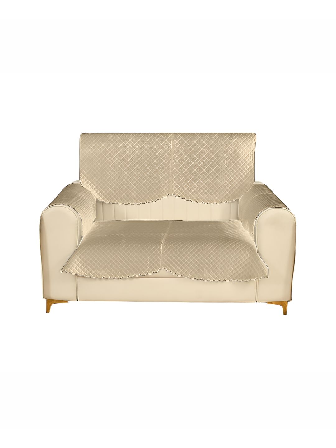 Sparrow world 6 Pcs Beige Quilted Velvet 2 Seater Sofa Cover With Arms-picture-20