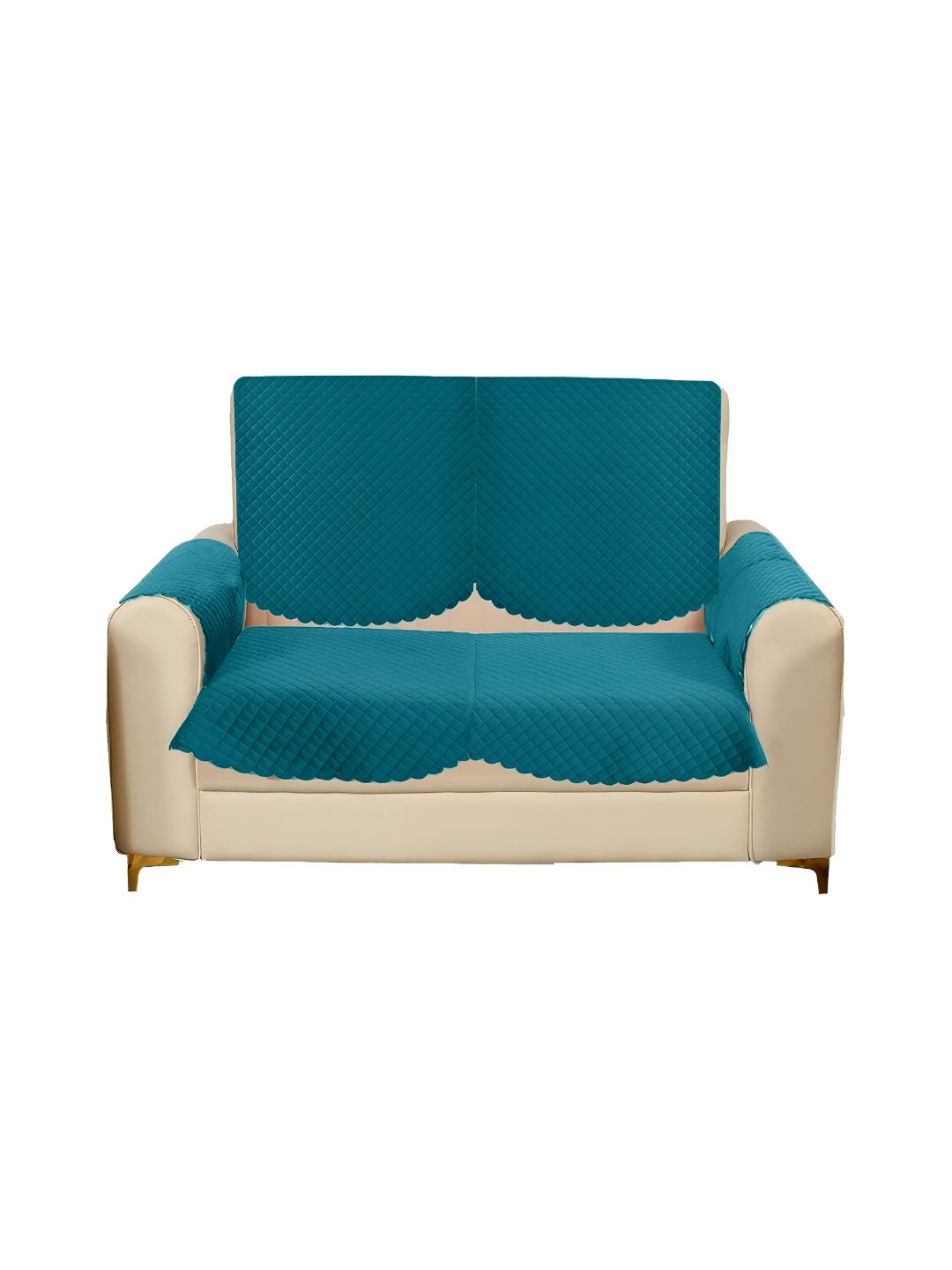 Sparrow world Turquoise Blue 4 Pieces Velvet 2 Seater Sofa Cover With Arms-picture-13