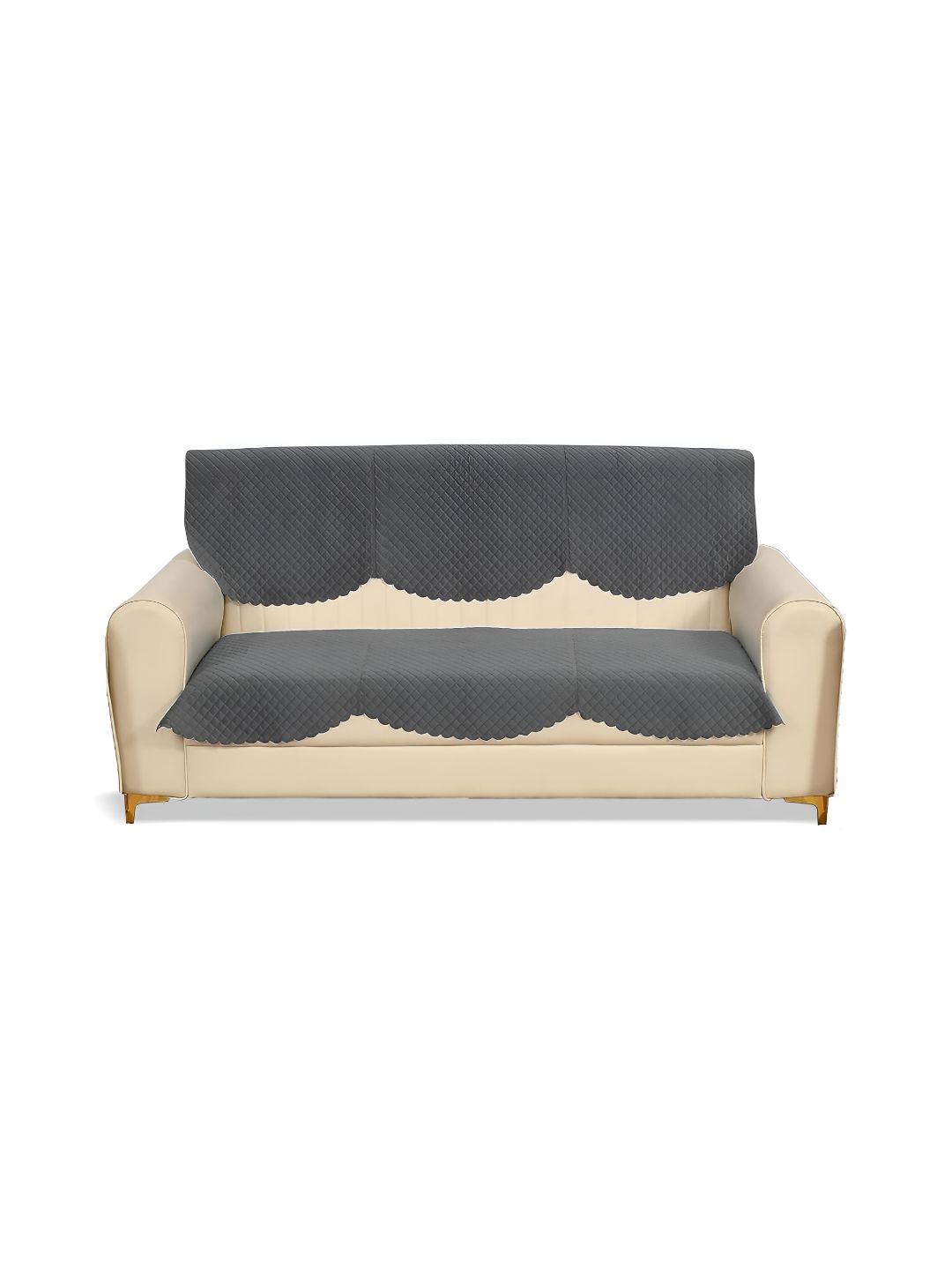 Sparrow world Grey Quilted 2 Pieces Velvet 3 Seater Sofa Cover-picture-1